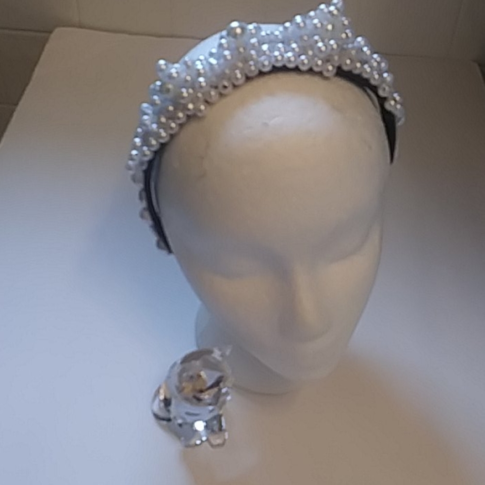 Pearl and Navy Blue Headband